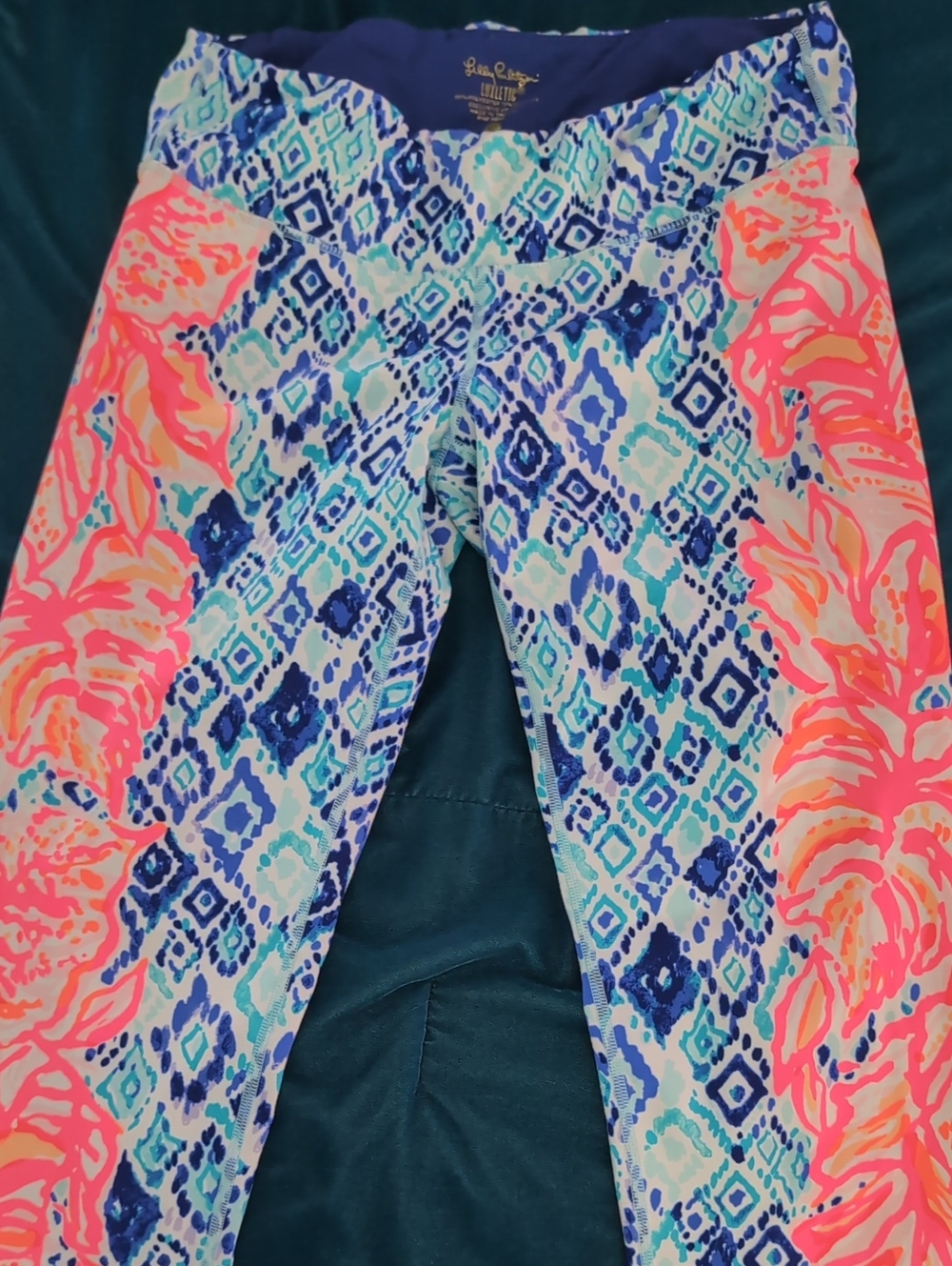 Lilly Pulitzer Neon Pink & Aqua Blue Printed Leggings